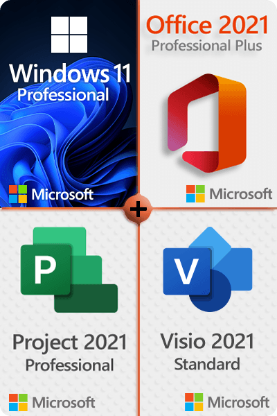 Microsoft Windows 11 Pro + Microsoft Project 2021 Pro + Microsoft Office 2021 Pro + Microsoft Visio 2021 Standard Premium license