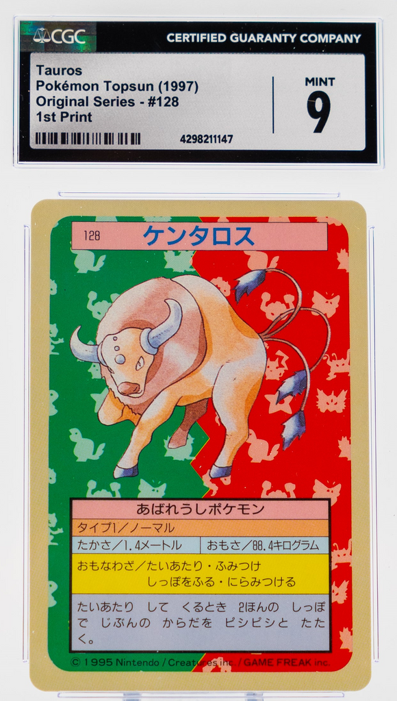 2R7A6951_1024x1024-1.png Tauros 128 Topsun 1st Print Blue Back - 1997 Pokemon - CGC 9 - Image 1