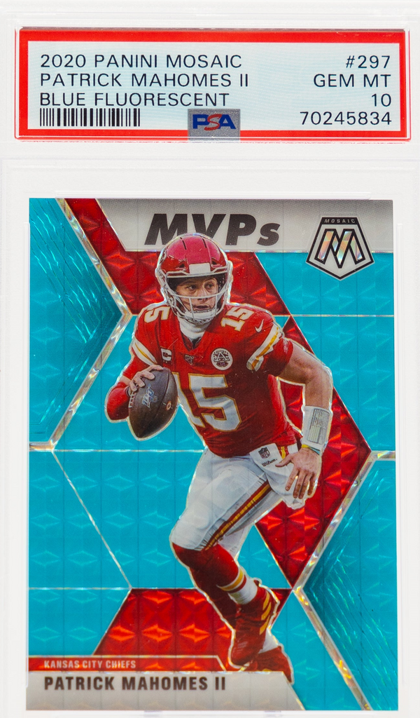 2R7A7047_1024x1024.png 2020 Panini Mosaic - Patrick Mahomes II 297 - Blue Fluorescent /15 - PSA 10 - Image 1