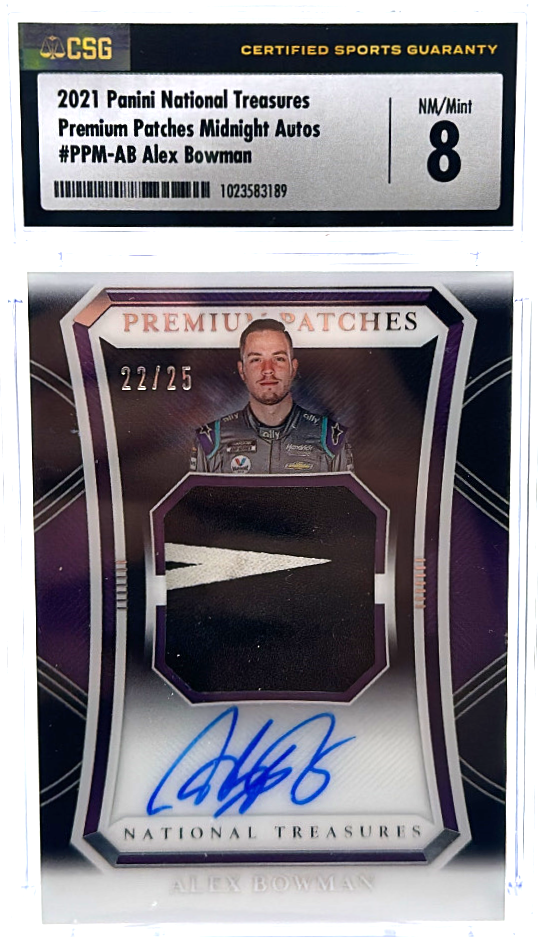 C9C3839D-C8AC-42B3-AE2E-43FD78B2E311_1024x1024-1.png 2021 Panini National Treasures - Alex Bowman PPM-AB - Premium Patches Midnight Autos /25 - CSG CGC 8 / 10 - Image 1