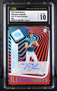 CSG1030907-044_OBV_500x788Small_1024x1024-2.png 2021 Panini Illusions Football - Trevor Lawrence ILL-10 - Red Auto /10 - CSG CGC 10 10 - Image 1