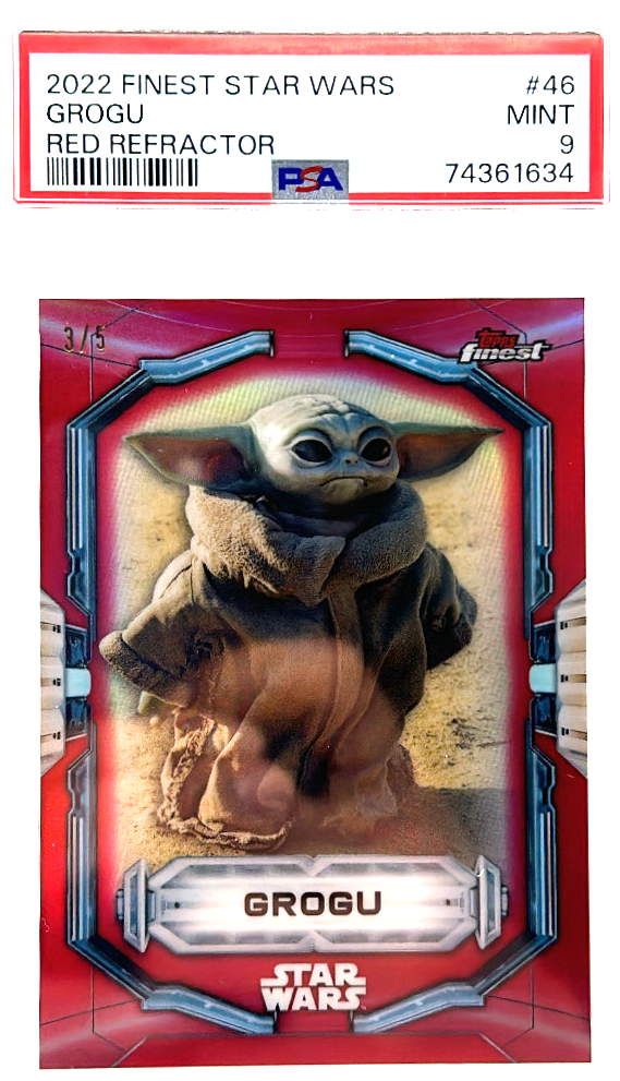 DC3033E6-7F4C-4B47-9B8F-3C8016C0021D_1024x1024-1.png 2022 Topps Finest Star Wars - Grogu 46 - Red Refractor /5 - PSA 9 - Image 1