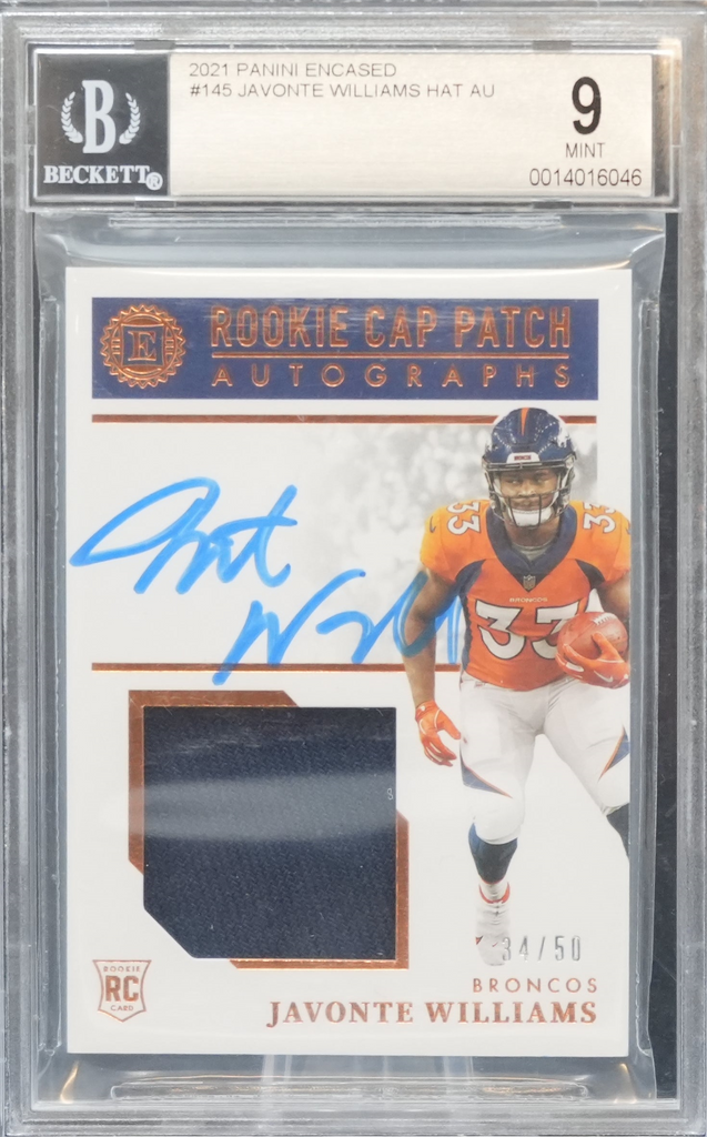 DSC00108_1024x1024.png 2021 Panini Encased Footballl - Javonte Williams 145 - Hat /50 - BGS 9 / 10 - Image 1