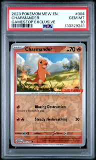 F7QJay6lkkSx9TB-FSGPjQSmall_1024x1024.png Charmander 004/165 151 Mew Gamestop promo - 2023 Pokemon - PSA 10 - Image 1