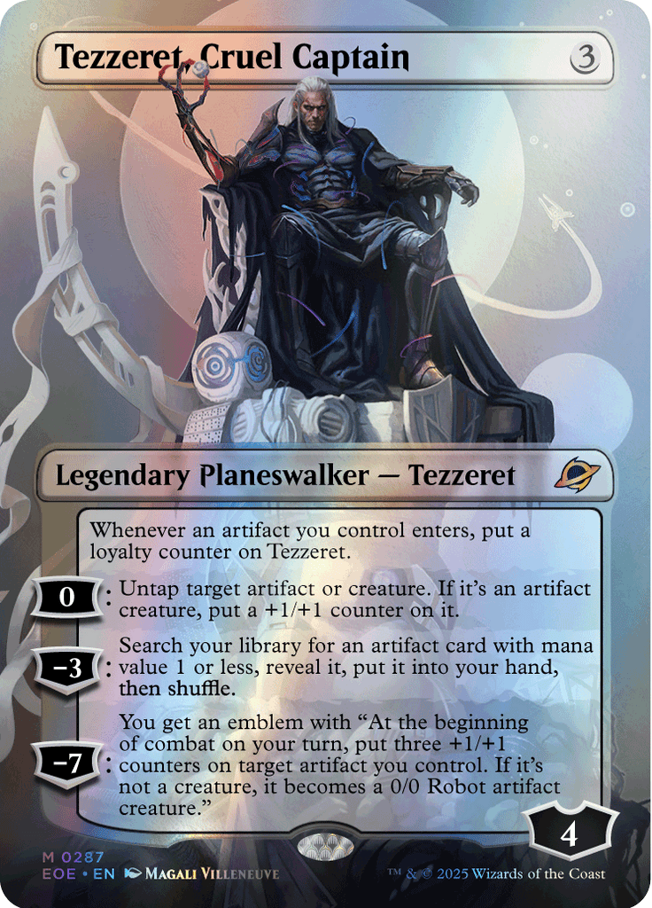 MTG07EEcrd2_1024x1024.png Tezzeret, Cruel Captain (Borderless) - Edge of Eternities (EOE) - Image 1