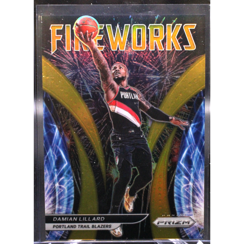 StoreSlabUploads-2024-10-03T140518.605_1_1024x1024-1.png 2021 Panini Prizm Basketball - Damian Lillard 11 - Fire Works Gold /10 - Image 1