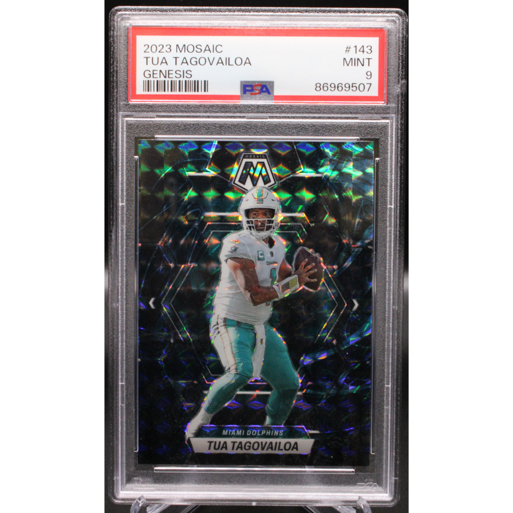 StoreSlabUploads-2024-10-08T133022.114_1024x1024.png 2023 Panini Mosaic - Tua Tagovailoa 143 - Genesis - PSA 9 - Image 1