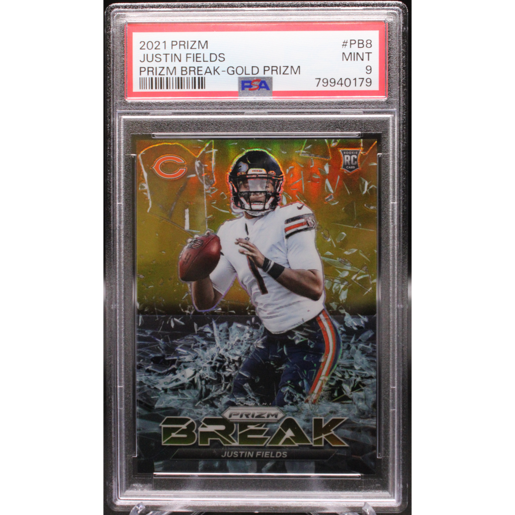 StoreSlabUploads-2024-10-08T133807.307_1024x1024-2.png 2021 Panini Prizm - Justin Fields PB8 - Gold /10 - PSA 9 - Image 1