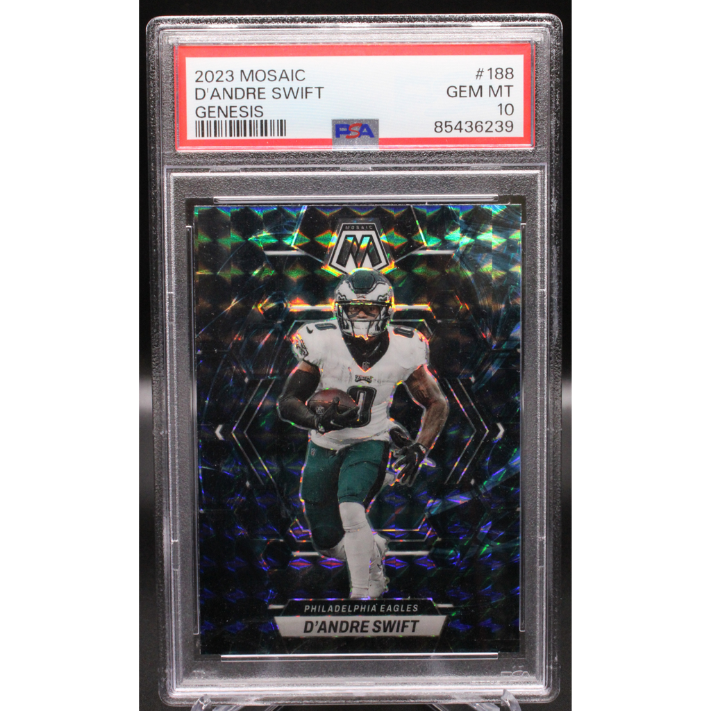StoreSlabUploads-2024-10-08T135821.036_1024x1024.png 2023 Panini Mosaic - D'andre Swift 188 - Genesis - PSA 10 - Image 1