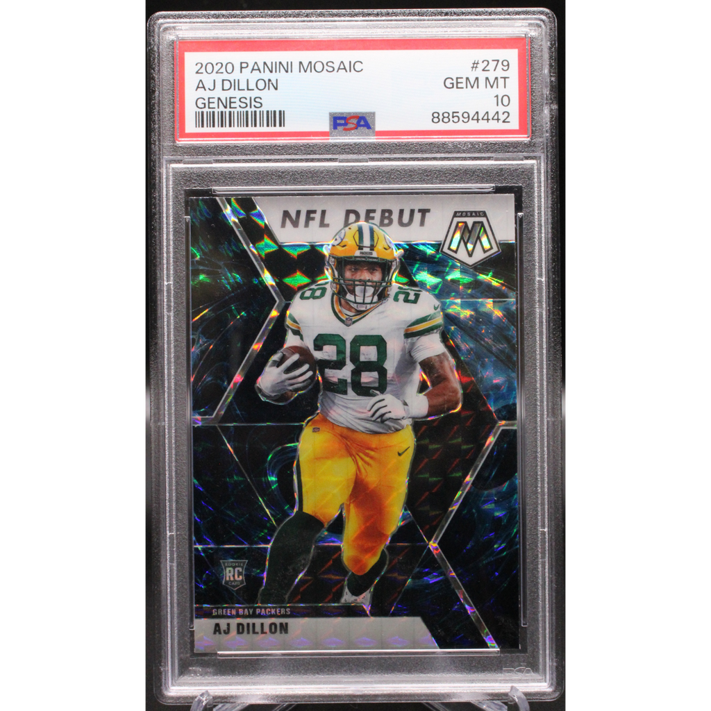StoreSlabUploads-2024-10-08T141151.998_1024x1024-1.png 2020 Panini Mosaic - AJ Dillon 279 - Genesis - PSA 10 - Image 1