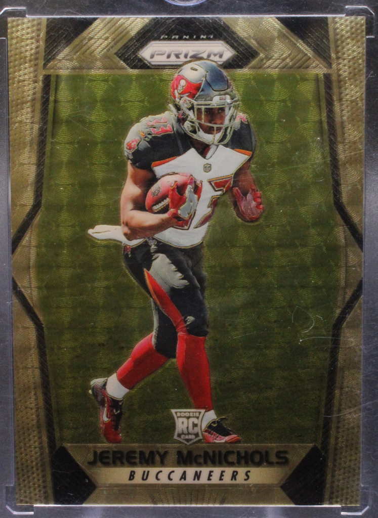 StoreSlabUploads_2_cbd1309b-2c9c-4a46-bcac-aec867b5e491_1024x1024.png 2017 Panini Prizm Football - Jeremy McNichols 208 - Gold Vinyl /5 - Image 1