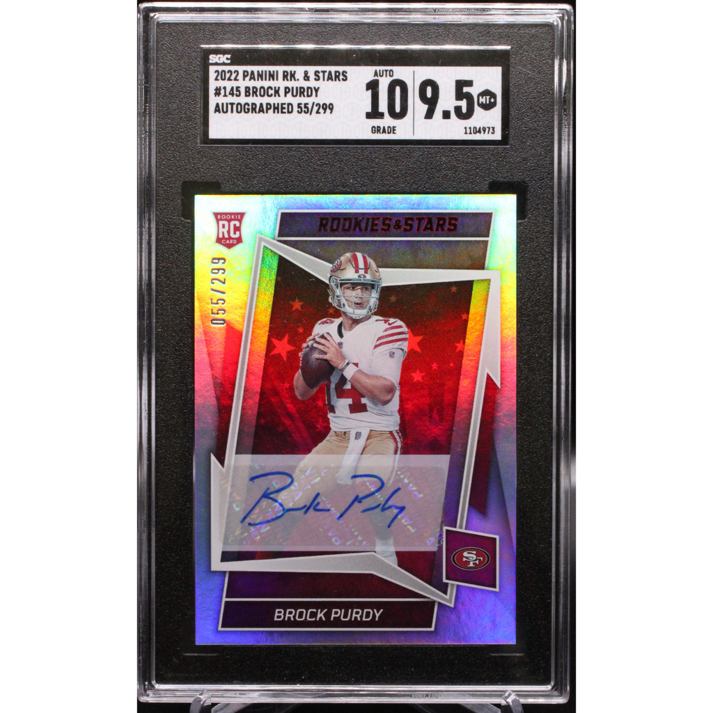 StoreSlabUploads_47_188c2fcc-7eec-443b-af92-613939d979c5_1024x1024.png 2022 Panini Rookie & Stars Football - Brock Purdy 145 - Auto /299 - SGC 9.5 / 10 - Image 1