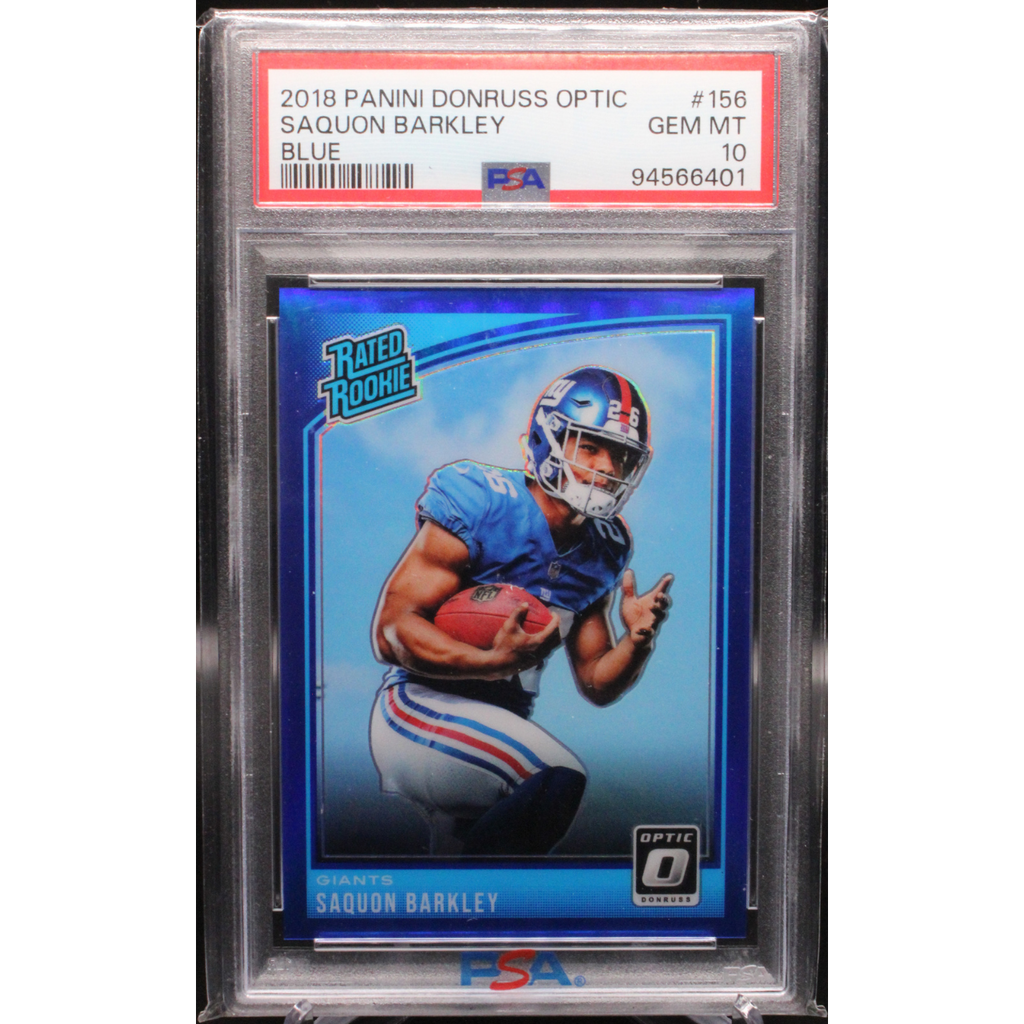 StoreSlabUploads_65_18635888-f3e1-47ed-819b-050d864235cc_1024x1024-2.png 2018 Panini Donruss Optic Football - Saquon Barkley 156 - Rated Rookie Blue /149 - PSA 10 - Image 1