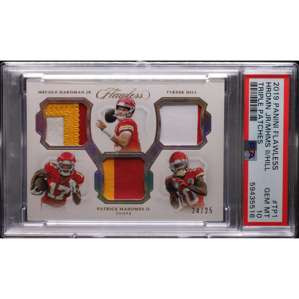 WebsiteImageUploads-2025-05-20T141409.510_1024x1024-2.png 2019 Panini Flawless Football - Mecole Hardman JR Patrick Mahomes II Tyreek Hill TP1 - Flawless Triple Patches /25 - Image 1