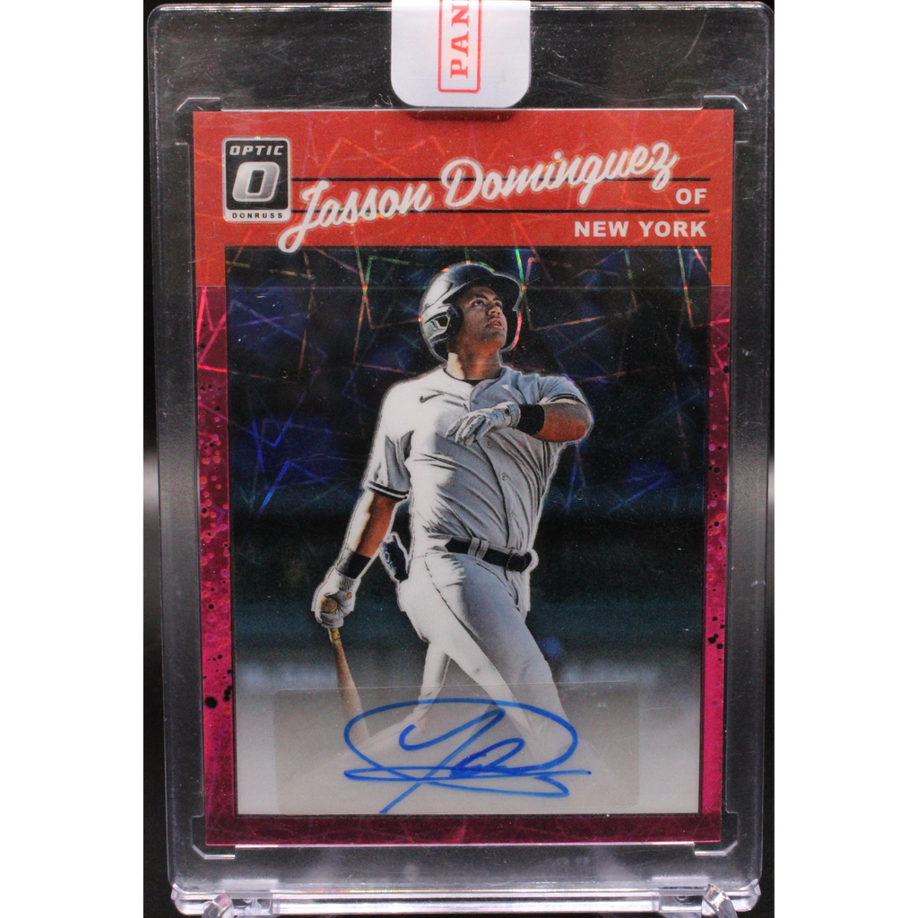 WebsiteImageUploads_803ba6ab-5989-49b6-b2e4-505ab08e5118_1024x1024-1.png 2023 Panini Donruss Optic Baseball - Jasson Dominguez 1990-JD - Optic Pink Velocity Auto /7 - Image 1