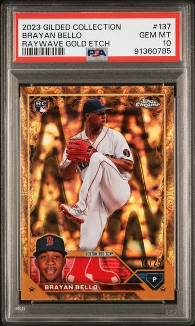 belo_1024x1024-1.jpg 2023 Topps Gilded - Brayan Bello 137 - Raywave Gold Etch /10 - PSA 10 - Image 1
