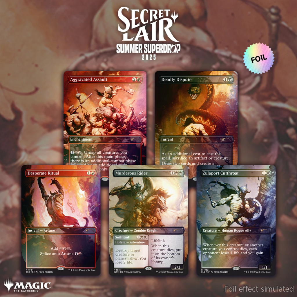 c733cb55d072215cb9714c9674a81764_KR_1272_Q90_1024x1024.png Secret Lair Drop: Summer Superdrop 2025 - The Art of Frank Frazetta: The Second Exhibition (Rainbow Foil Edition) - Secret Lair Drop Series (SLD) - Image 1