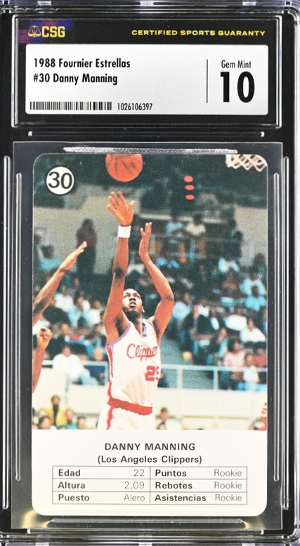 danny_1024x1024-1.png 1988 Fournier Estrellas Danny Manning No. 30 - CSG CGC 10 - Image 1