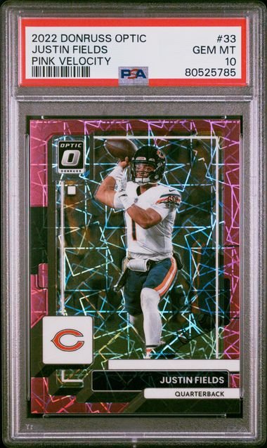 fields_1024x1024.jpg 2022 Panini Donruss Optic - Justin Fields 33 - Pink Velocity - PSA 10 - Image 1