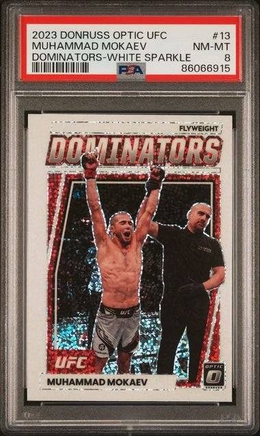 mokaev_1024x1024.jpg 2023 Panini Donruss Optic UFC - Muhammad Mokaev 13 - White sparkle - PSA 8 - Image 1