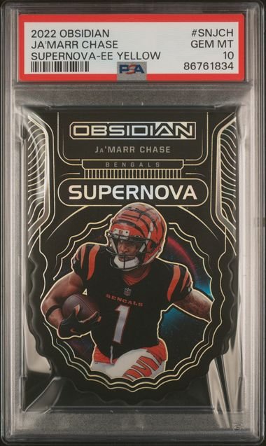 obsidian_1024x1024.jpg 2022 Panini Obsidian - Ja'Marr Chase SNJ-JCH - Supernova Yellow /15 - PSA 10 - Image 1