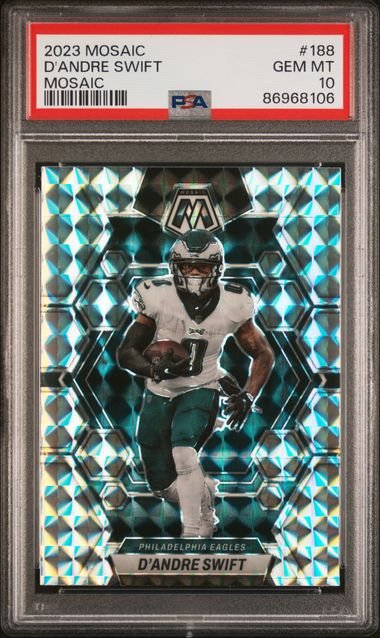 swift_d7c7d6c6-59a1-4c6b-b024-8bcbe52e1389_1024x1024-1.jpg 2023 Panini Mosaic - D'Andre Swift 188 - Mosaic - PSA 10 - Image 1