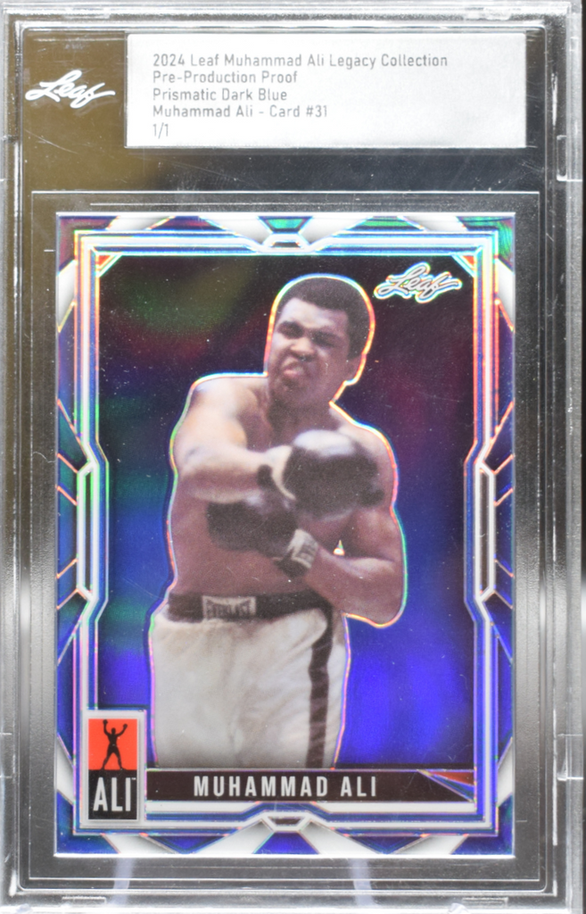 websiteimages_5_b0607a2e-9b70-4830-83d1-25217f1a24fd_1024x1024-1.png 2024 Leaf Muhammad Ali Legacy Collection - Pre-Production Proof - Prismatic Dark Blue - #31 1/1 - Image 1