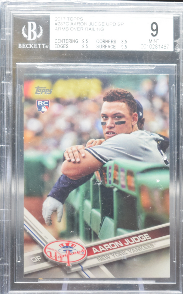 websiteimages_7_ce948f75-99a0-481d-b630-ccea4a77c5f5_1024x1024.png 2017 Topps - Aaron Judge 287 - Arms over Railing - Beckett 9 - Image 1